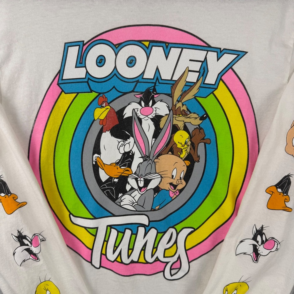Looney Tunes Long Sleeve Graphic T-Shirt White Rainbow Characters Mens Small S - Picture 10 of 14